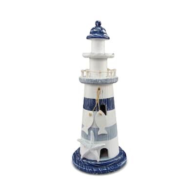 CoTa Global Blue Stripes Lighthouse Decor with Hanging Fish - 11 Inch