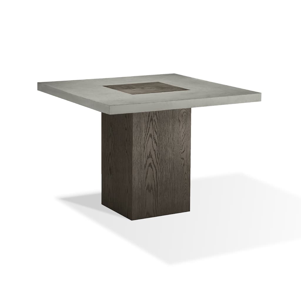 Mod 40 Inch Square Table, Concrete Top, Rubberwood, Pedestal Base, Ash Gray