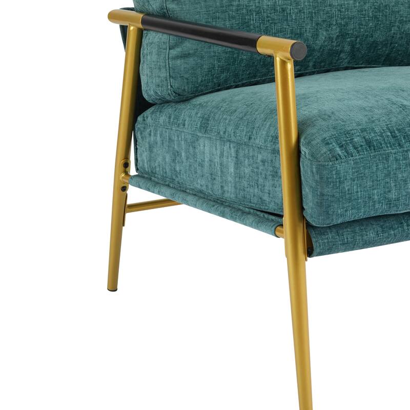 Accent Chair with Metal Frame & Wooden Armrests