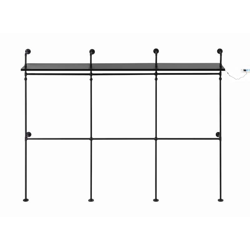 GDF Studio - Carrington Industrial Pipe Clothing Rack with LED Lights, Shelves & Hanging Rods