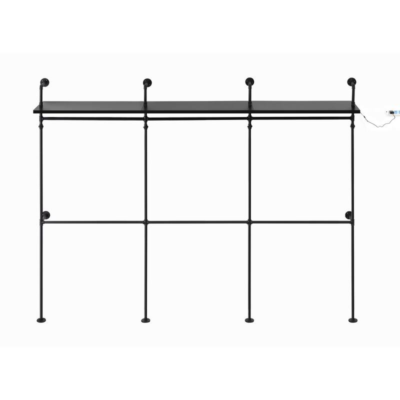 Industrial Pipe Clothing Rack with LED Lights