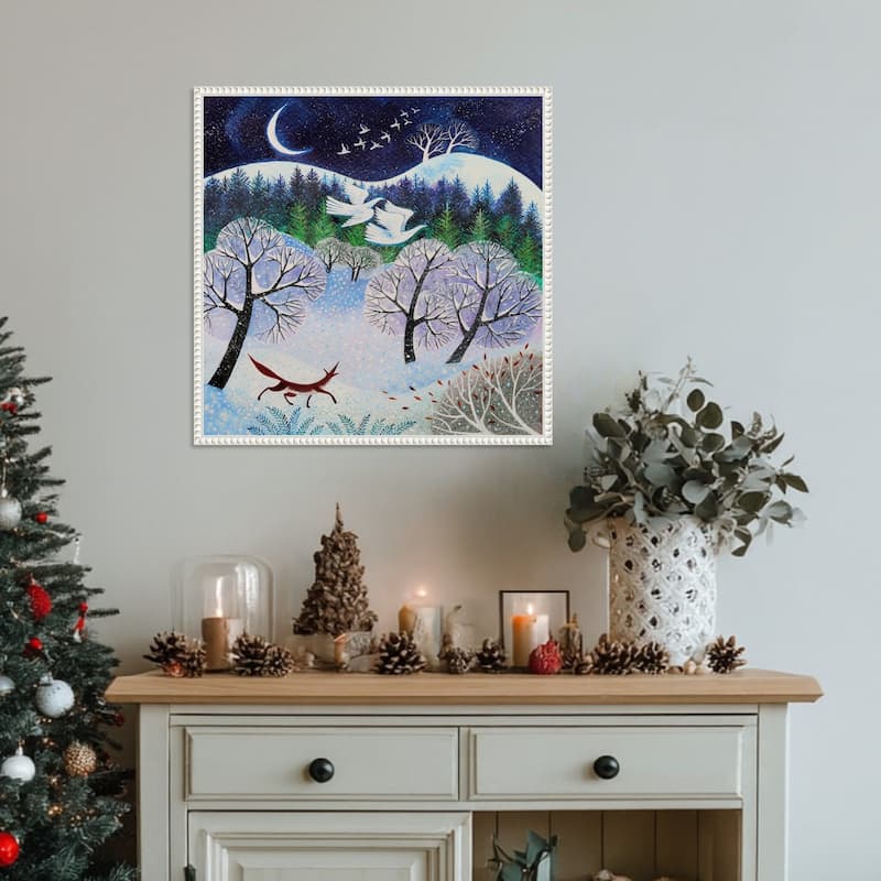 Cool Fox by Lisa Graa Jensen (22 x 22 in.), Framed Canvas Wall Art Print - Sylvie Beaded White