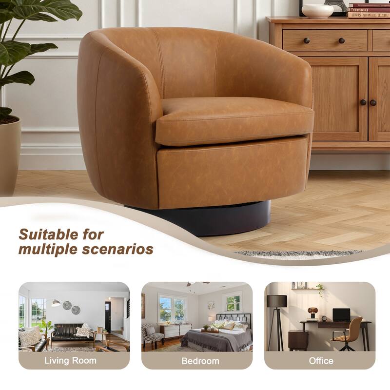 UIXE 2 Set Modern PU Leather Swivel Barrel Chairs Rounded Accent Chair
