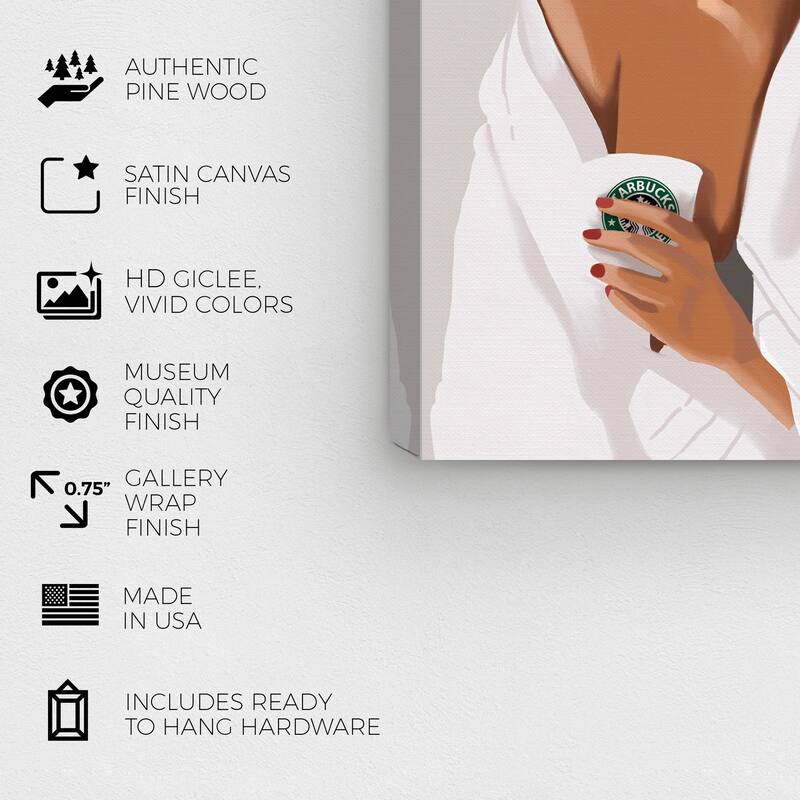 Wynwood Studio Canvas Fashion and Glam Her Morning Coffee Routine White and Pastel White Glam Wall Art Canvas Print