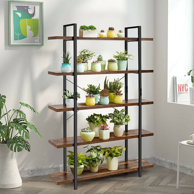5-Tier Industrial Bookshelf Bookcase Open Storage Shelf Display Rack - 47" x 12.5" x 70" (L x W x H)