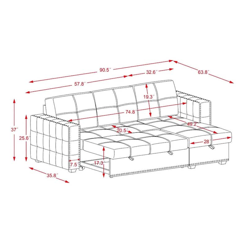 Classic and Cozy L-shape Pull-out Sleeper Sectional Sofa