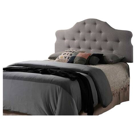 Button Tufted Queen Headboard with Arched Curved Design, Light Gray