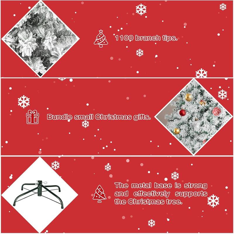 Suncrown 6ft/7ft Artificial Snow Flocked Christmas Tree with Metal Stable Stand Base for Indoor and Outdoor Holiday Decoration