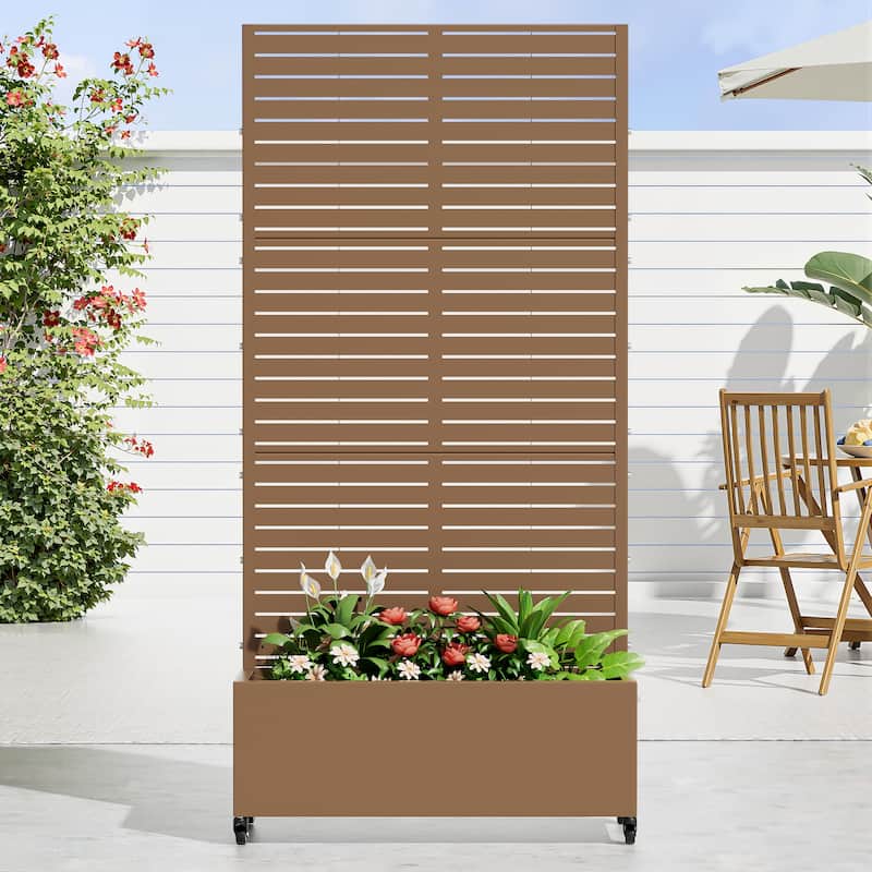 Metal Movable Planter Box with Trellis Privacy Screen Planter Box with Lockable Wheels - 72"x35"