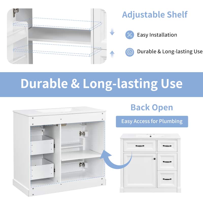 36 Inch Bathroom Vanity with Sink, Floor Mount Bathroom Storage Cabinet with Ceramic Basin