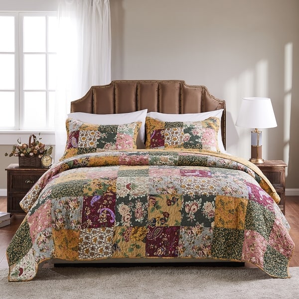 slide 2 of 5, Greenland Home Fashions Antique Chic 100% Cotton Authentic Patchwork Quilt Set Full - Queen - 3 Piece