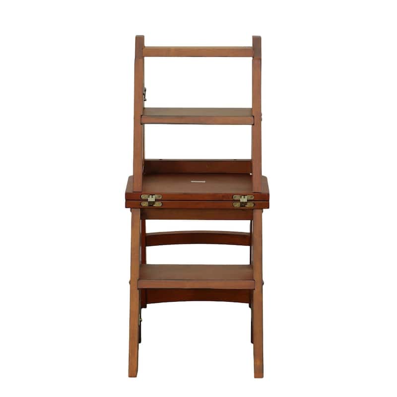 2 in 1 Solid Folding Library Ladder Chair - 34" - Chestnut Brown