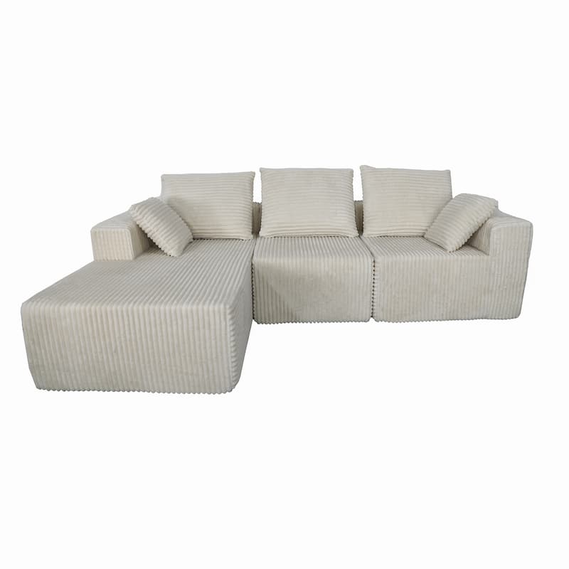 Beige Fabric & Foam Sofa, 107x39x26 inches, 152 Pounds, Multiple Combinations
