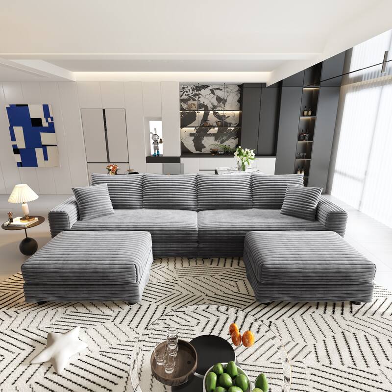 102" Modular Cloud Sectional Couch with 2 Ottoman, Pillows Modern Upholstered Sofa, Convertible Corduroy Couches for Living Room