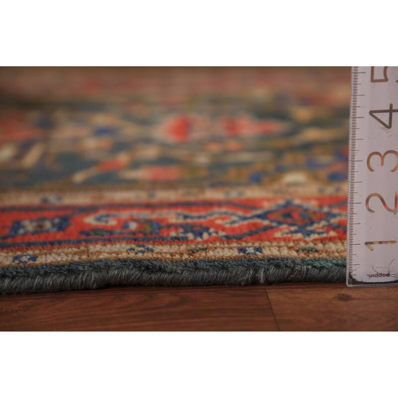 Teal Geometric Heriz Serapi Indian Foyer Rug Handmade Wool Carpet - 2'11"x 5'2"