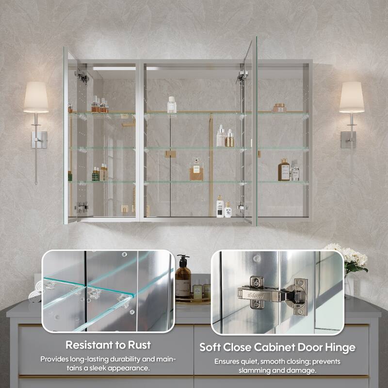 44"W X 30'H Bathroom Recessed or Surface Wall Mount Medicine Cabinet With Adjustable Glass Shelves