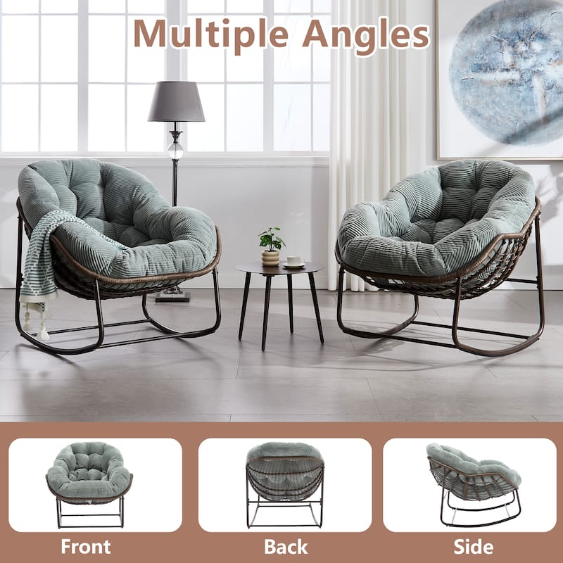 Outdoor Rattan Rocker Recliner Chair With Polyester Padded Cushion （set of 2）