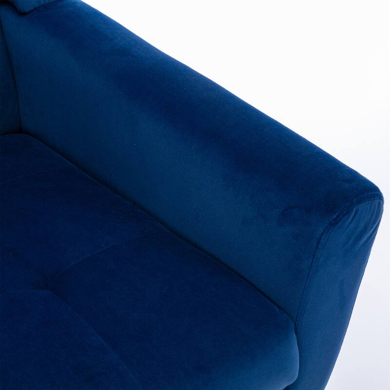 Blue Velvet Modern 29.53" Upholstered Buttons Tufted Accent Chair with Black Solid Wood Legs