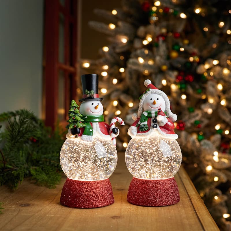 Set of 2 LED Snowman Snow Globes with Timer and USB Power - 3.75” x 3.75” x 8.5”