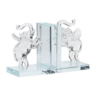 Sagebrook Home Crystal, Set Of 2 5"H Elephant Bookends, Novelty, 5"H, Solid Color - 4.0" x 3.0" x 5.0"