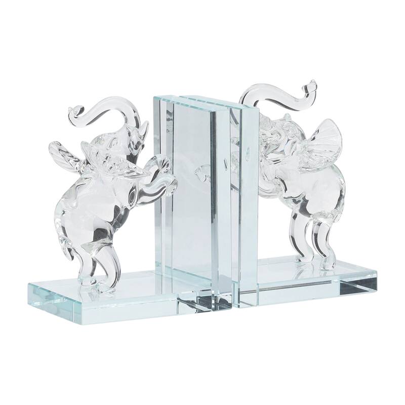 Set of 2 Clear Frosted Elephant Bookends - Contemporary Crystal 5" Standing Elephant Bookends For Home or Office Book - Clear/ Frost - 4.25" x 3" x 4.25"