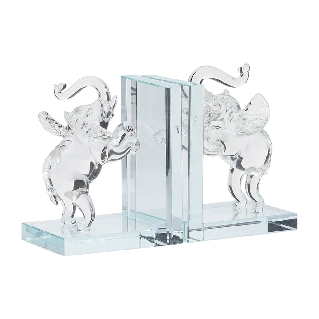 Set of 2 Clear Frosted Elephant Bookends - Contemporary Crystal 5" Standing Elephant Bookends For Home or Office Book