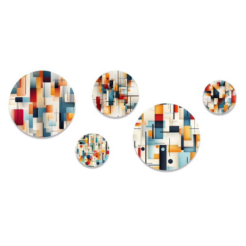 Designart "Urban Mosaic" Geometric Wall Art Set of 5 - Modern Multi Living Room Metal Art Set