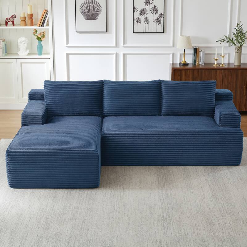 Rossetta L-Shaped Left-Facing Modular Classic Corduroy Fabric Striped Sectional Sofa with Deep Seat