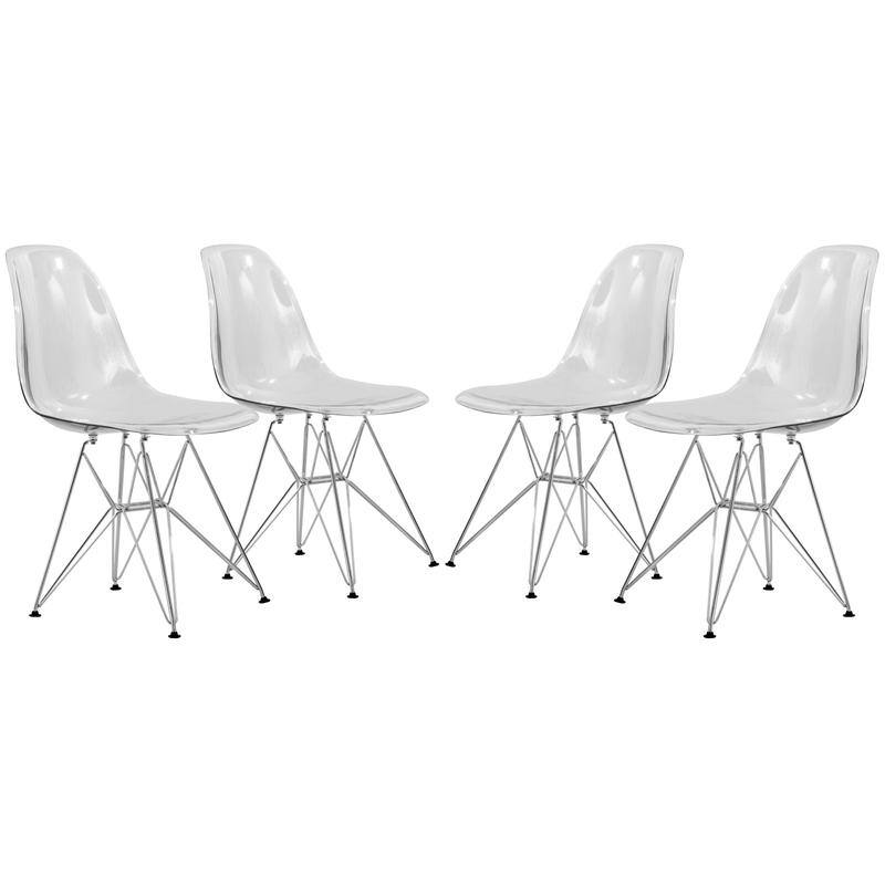 Cresco Ergonomic Modern Shell Seat Dining Chair with Chrome Eiffel Base and Curved Back Accent Side Chair (Set of 4)