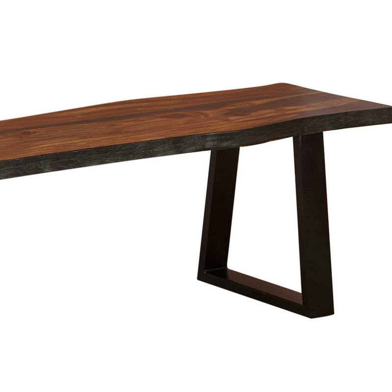 Maze 70 Inch Dining Bench, Live Edge Seat Top, Sled Base, Chestnut Brown