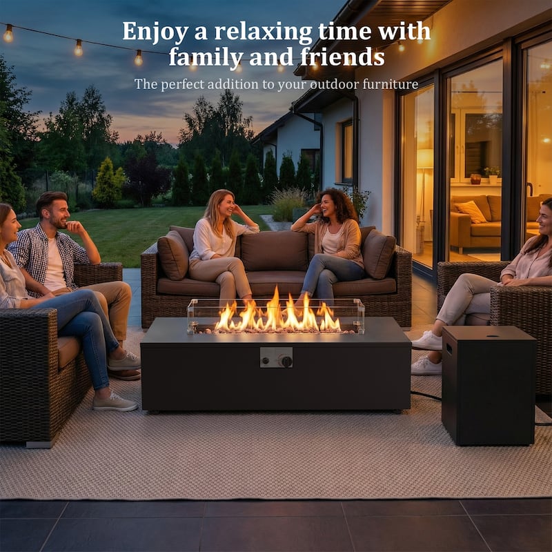 Meyreso Wicker Outdoor Patio Fire Pit Set with Swivel Gliders and 4.5-Inch Olefin Cushions