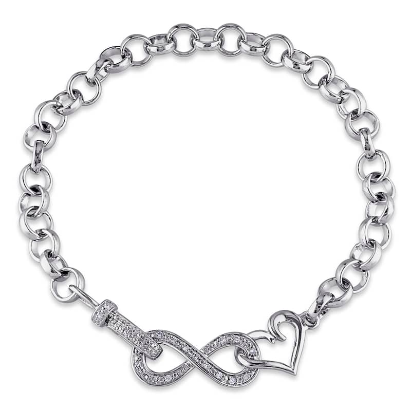 Miadora Sterling Silver 1/10ct TDW Diamond Infinity Heart Bracelet
