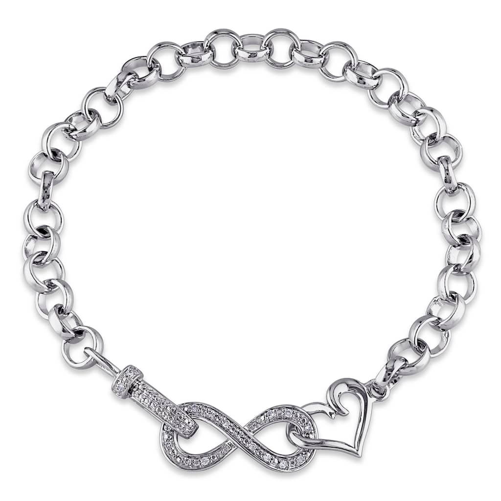 Miadora Sterling Silver 1/10ct TDW Diamond Infinity Heart Bracelet