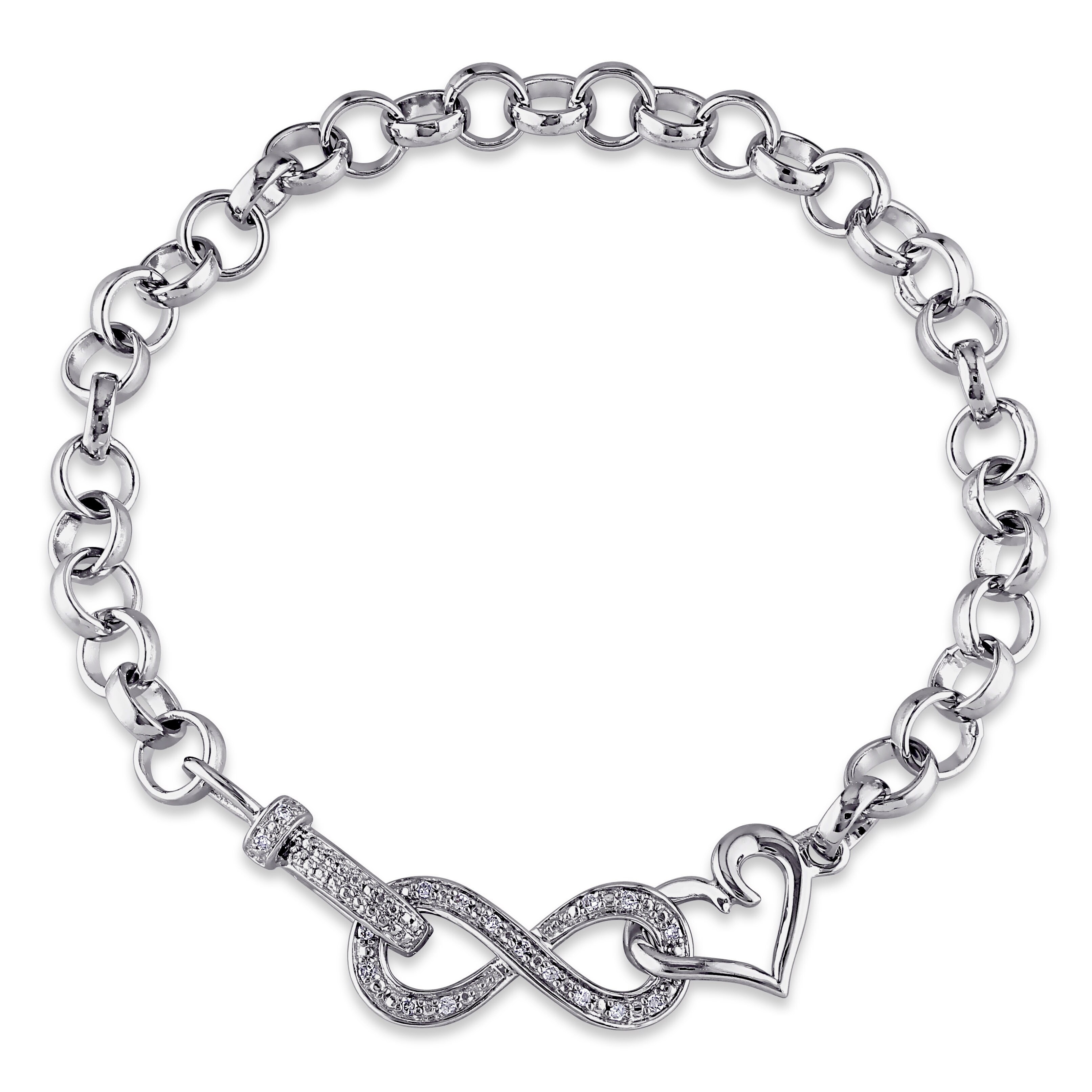 Miadora Sterling Silver 1/10ct TDW Diamond Infinity Heart Bracelet