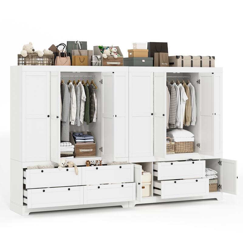 Gyomojoy Large White Wardrobe Closet with Drawers & Doors, Modular Armoire with Hanging Rods, Apartment & Dorm Storage