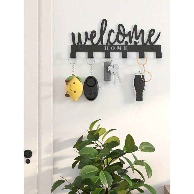 Wall-Mounted Key Holder Adhesive Hooks Sleek Storage Solution - 10.23” x 4.52”