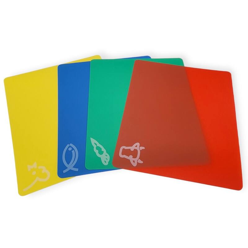 Handy Housewares 4pc Flexible Cutting Mat Set - Veggie, Fish, Beef and Poultry Cutting Mat Set, 11.75 x 9.75 Inches