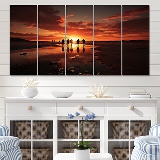 Designart "Beach Silhouettes Sunset IV" Beach Multipanel Wall Art ...