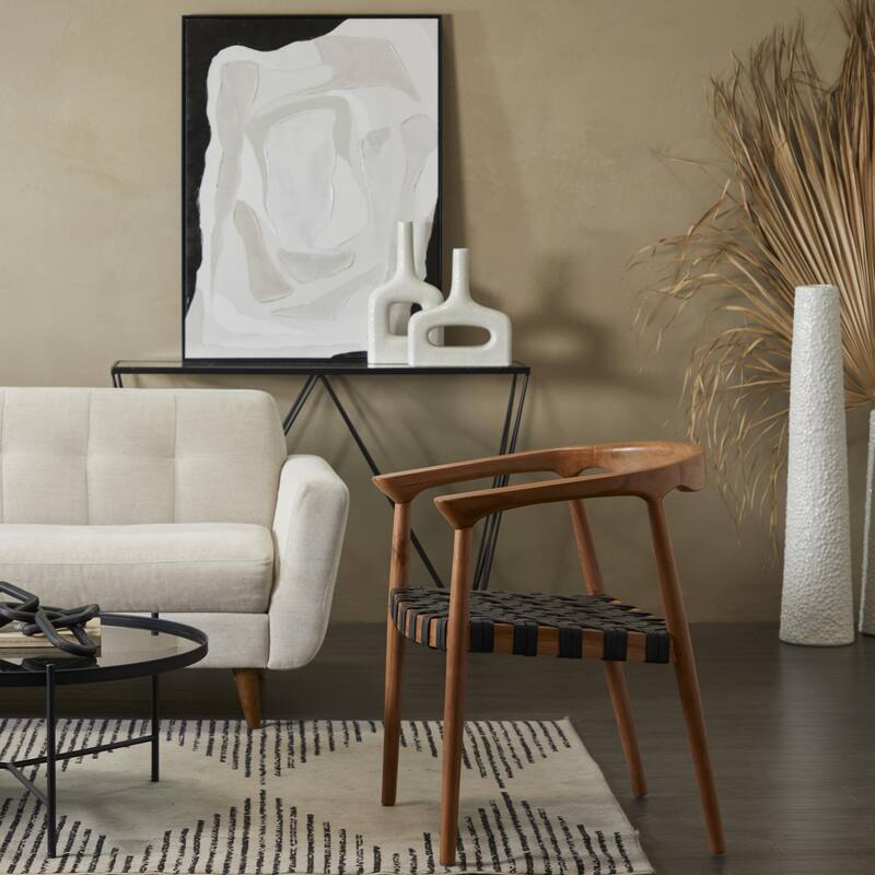 Teak Wood Handmade Woven Dining Chair with Armrests - Brown or Dark Brown- Roche River Decor