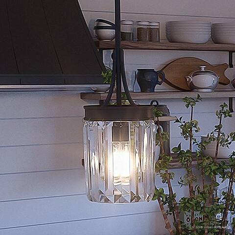 Luxury Crystal Pendant Light, 11.25"H x 6"W, with Art Deco Style, Olde Bronze Finish by Urban Ambiance - 11-1/4"H x 6"W x 6"Dep