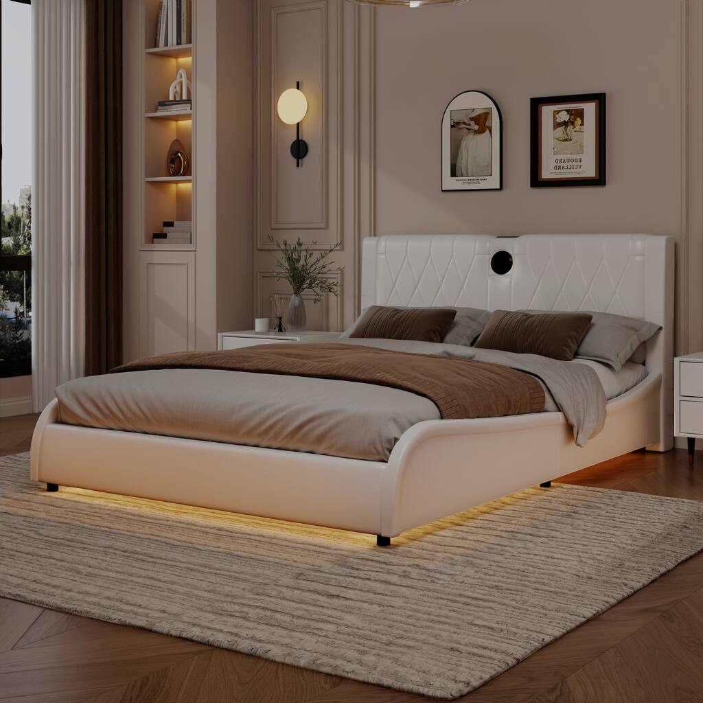 Luxurious Faux Leather Upholstered Platform Bed with Thickened Headboard