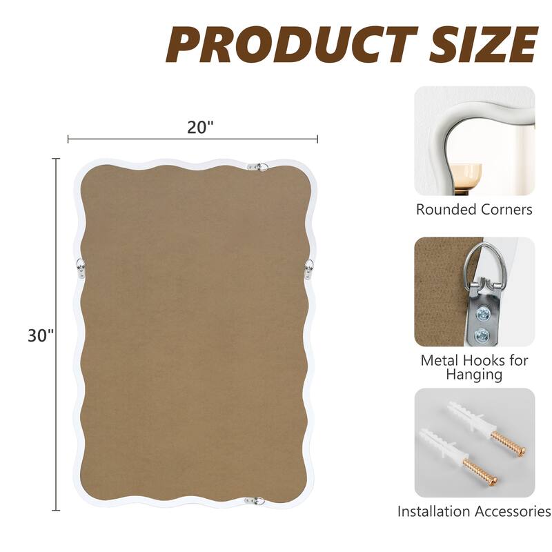 Scalloped Wood Frame Rectangle Wavy Wall Mirror