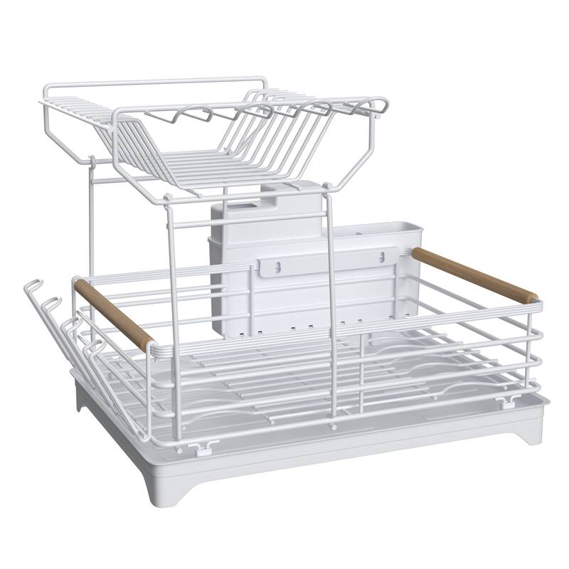 Double-Layer Dish Rack with Bamboo Handle