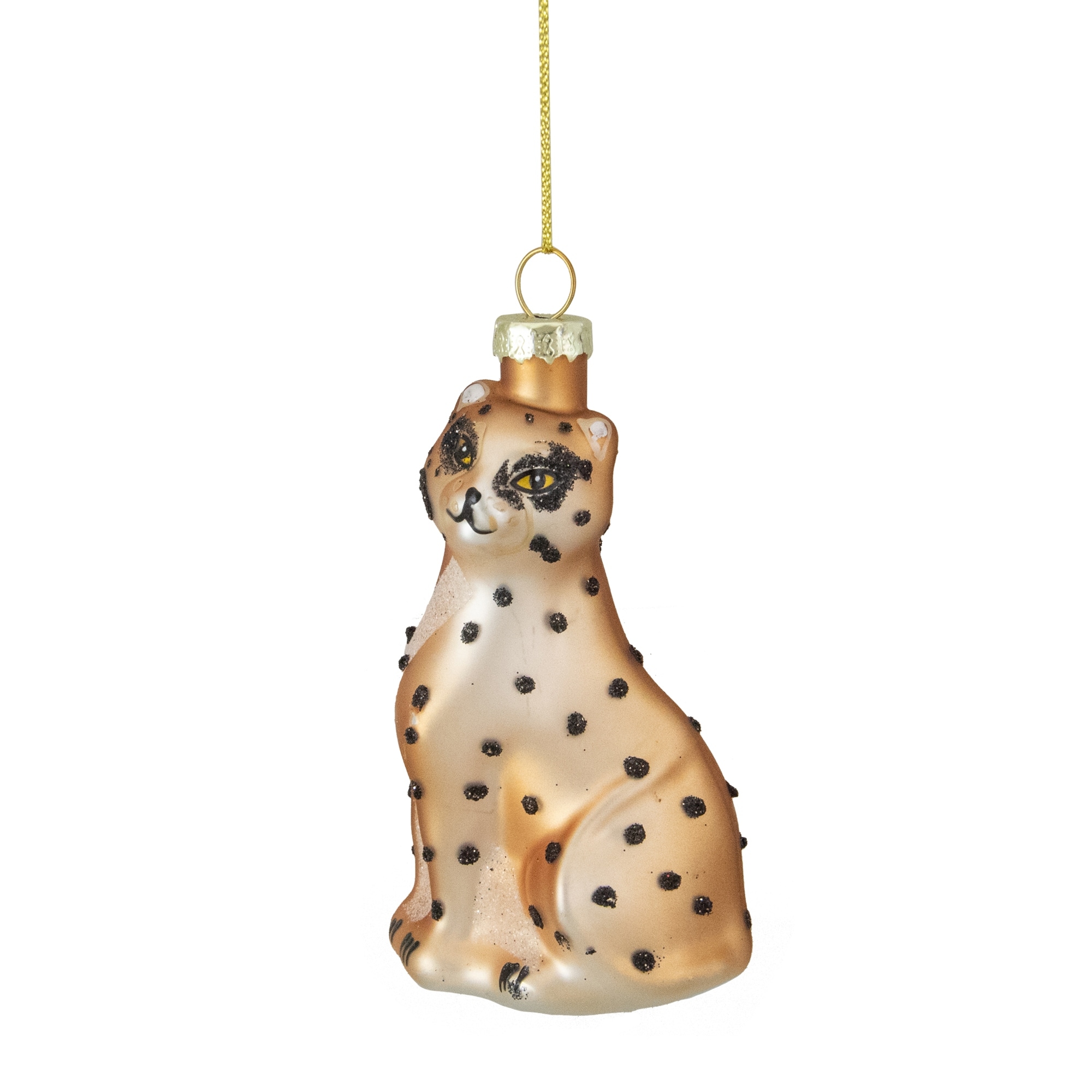 Standing Leopard Glass Christmas Ornament - 4" - Black and Orange