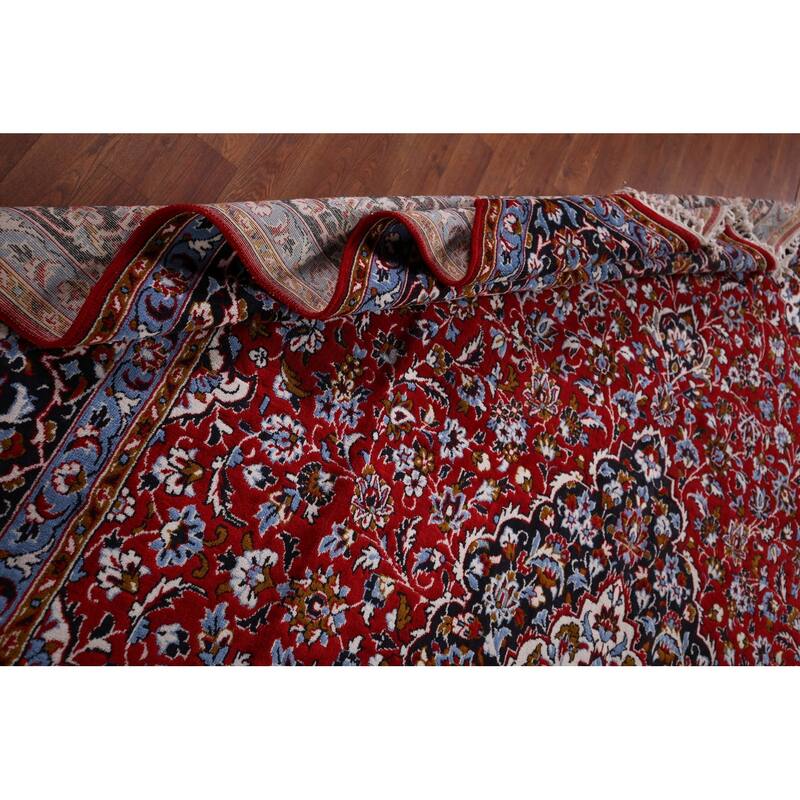 Floral Red Kashan Turkish Area Rug Machine-Made Bedroom Carpet - 9'10" x 13'0"