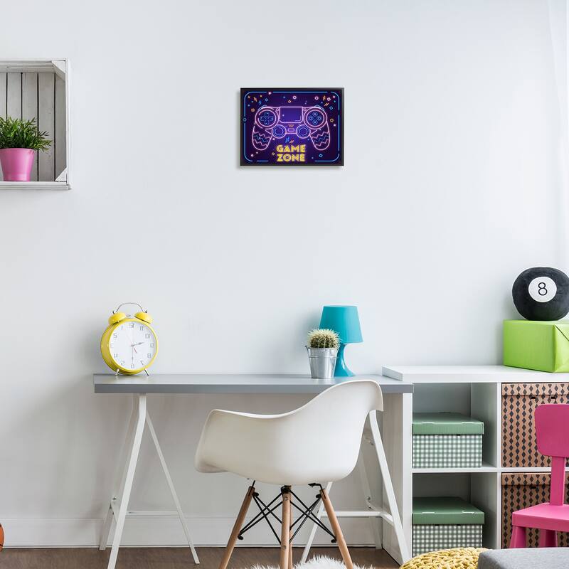Stupell Vivid Neon Style Game Zone Arcade Gamer Sign Framed Wall Art - Pink