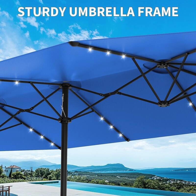 Coromose 15FT Large Patio Umbrella, with Solar Lights, for Deck Poolside Backyard