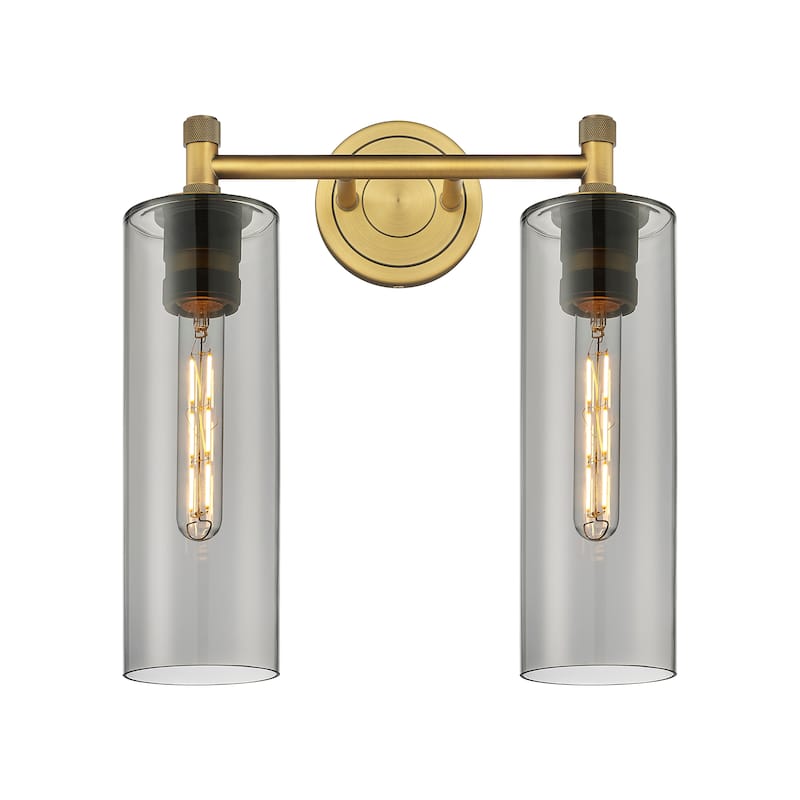 Innovations Lighting Crown Point - 2 Light 12" Wall-Mounted Bath Vanity Light - Brushed Brass/Light Smoke