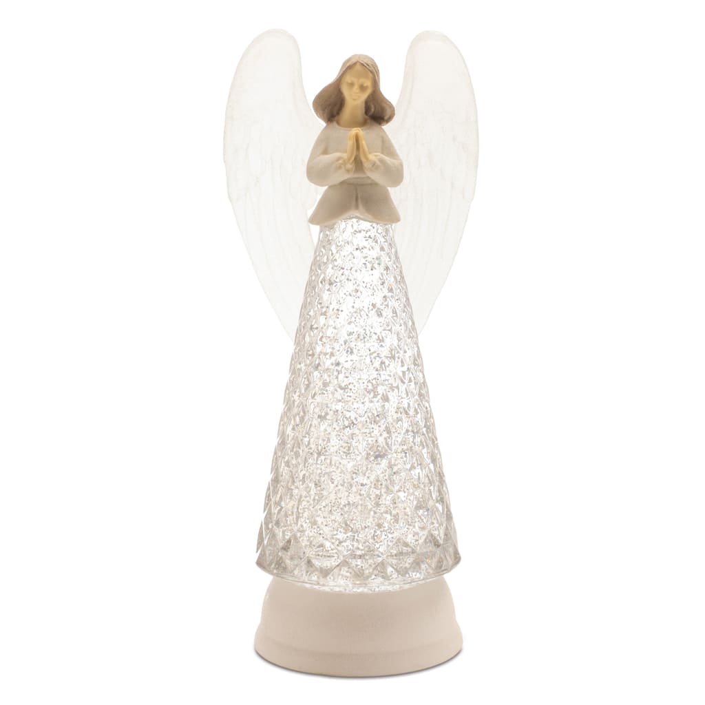White Plastic and Polyresin LED Angel Snow Globe with Timer Function Christmas Decoration for Tabletop or Mantel
