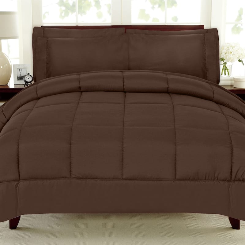 Sweet Home Collection Luxury Solid Bed-In-a-Bag with Sheet Set - Brown - Full